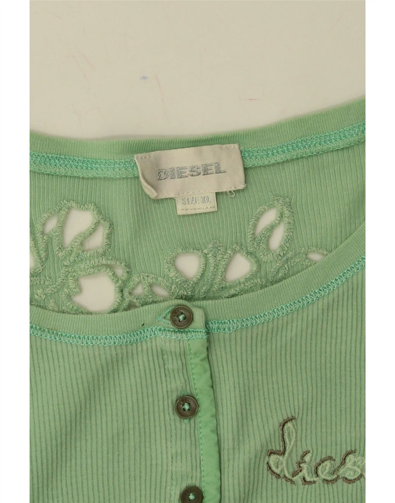 DIESEL Girls Graphic Top 3/4 Sleeve 11-12 Years XL Green Cotton Vintage Diesel and Second-Hand Diesel from Messina Hembry 