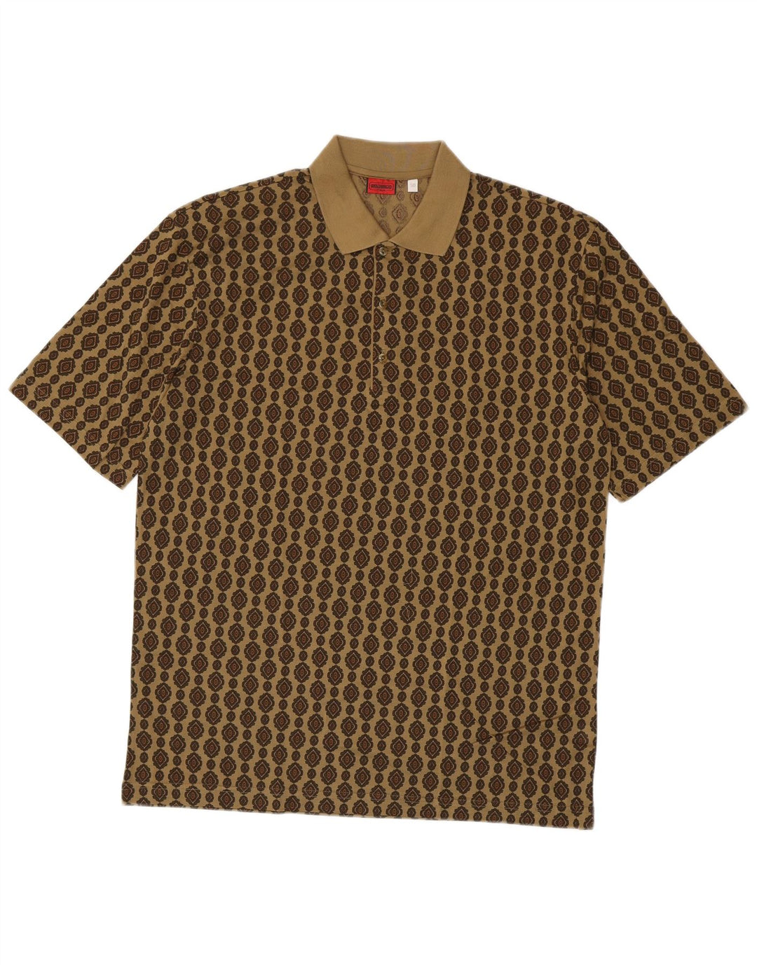 Rodrigo Mens Polo Shirt IT 50 Medium Khaki Geometric Cotton