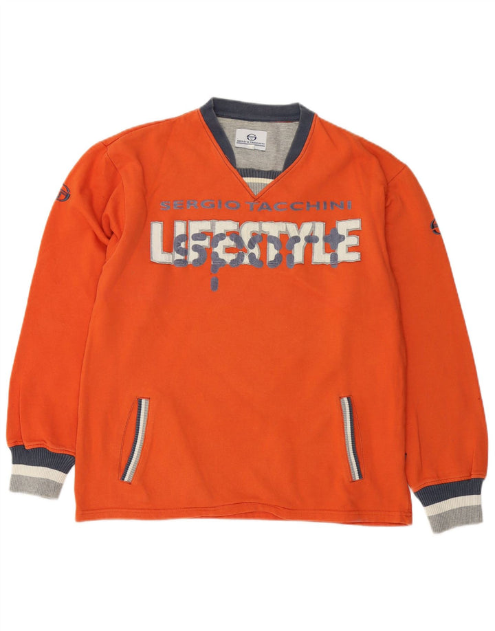 Sergio Tacchini Mens Graphic Sweatshirt Jumper Medium Orange Cotton