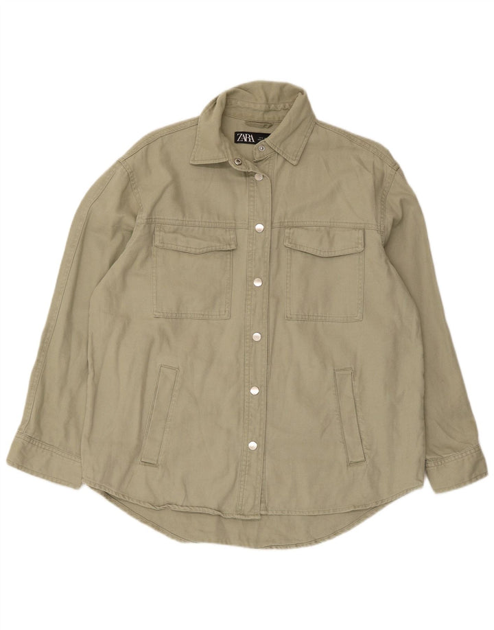 Zara Womens Oversized Shirt UK 10 Small Green Cotton