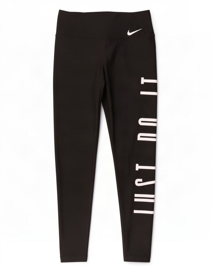 Nike Womens Dri Fit Graphic Leggings UK 10 Small Black Polyester