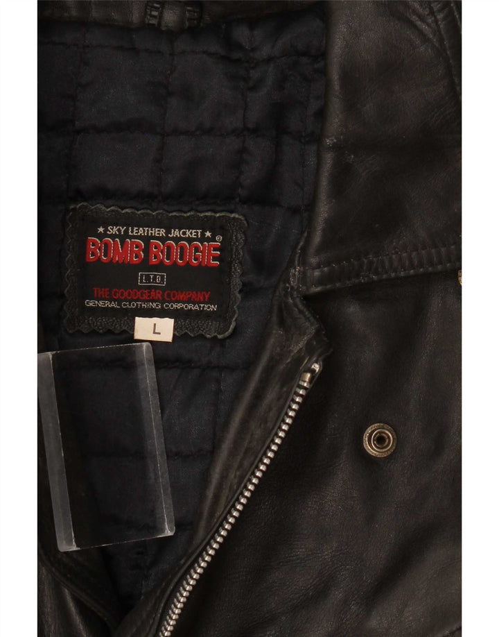 Bomb Boogie Mens Leather Biker Jacket UK 40 Large Black
