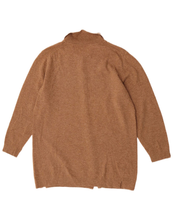 Benetton Womens Oversized Cardigan Sweater UK 6 XS Brown Virgin Wool