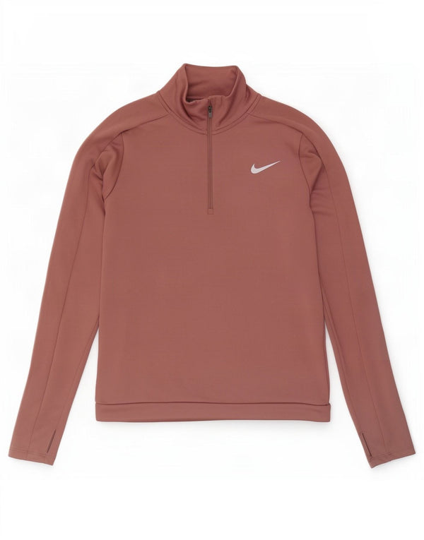 Nike Womens Dri Fit Zip Neck Pullover Tracksuit Top UK 6 XS Pink