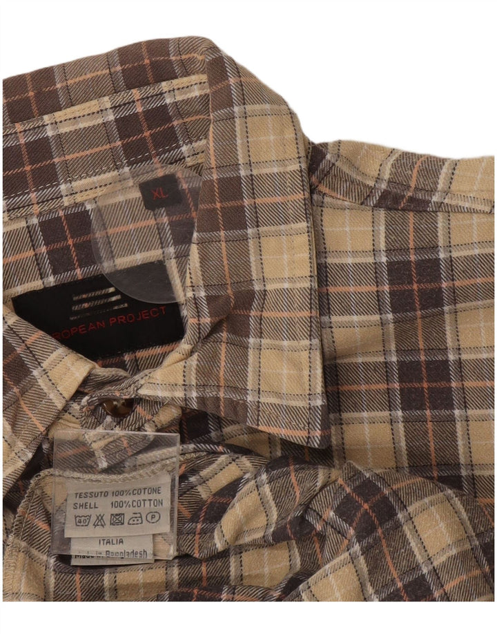 European Project Mens Checked  Flannel Shirt XL Beige Plaid Cotton