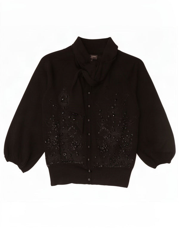 Ted Baker Womens 3/4 Sleeve Cardigan Sweater Size 2 Small Black Floral