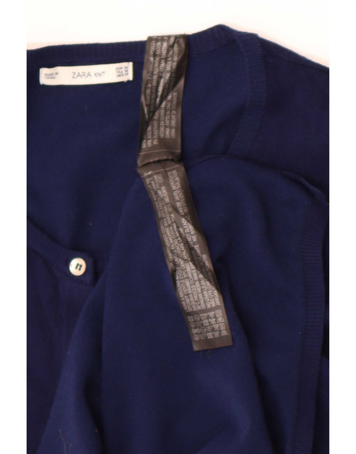 Zara Womens Cardigan Sweater UK 12 Medium Navy Blue Viscose