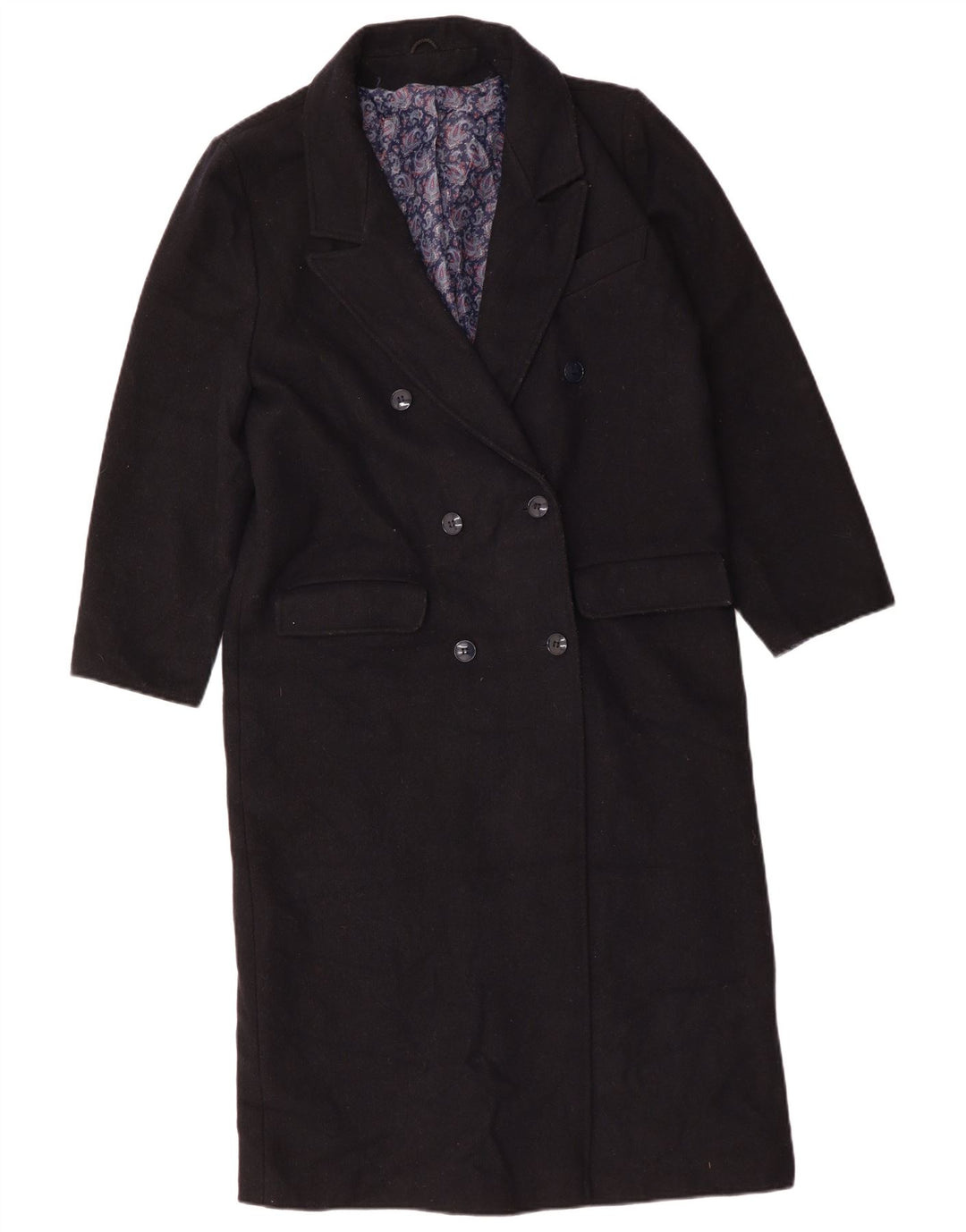 Topshop Womens Double Breasted Coat UK 10 Small Navy Blue Wool