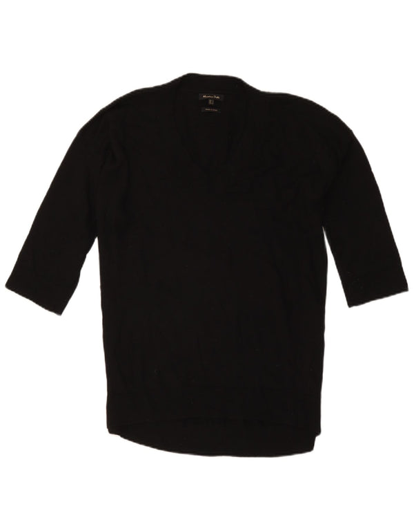 Massimo Dutti Womens 3/4 Sleeve V-Neck Jumper Sweater UK 10 Small Black