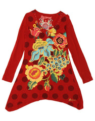 DESIGUAL Womens Graphic Long Sleeve Tunic Dress UK 12 Medium Red Floral