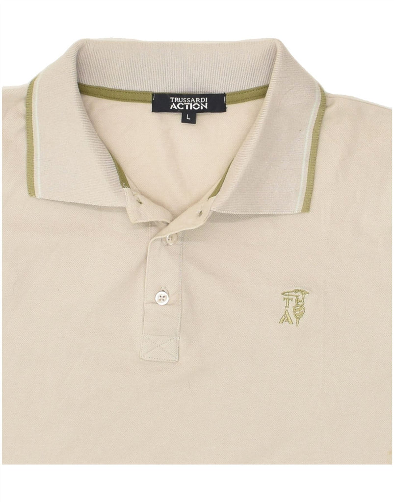 TRUSSARDI Mens Polo Shirt Large Grey Cotton | Vintage Trussardi | Thrift | Second-Hand Trussardi | Used Clothing | Messina Hembry 