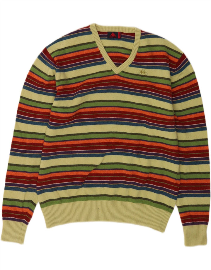 Kappa Mens V-Neck Jumper Sweater XL Multicoloured Striped Wool