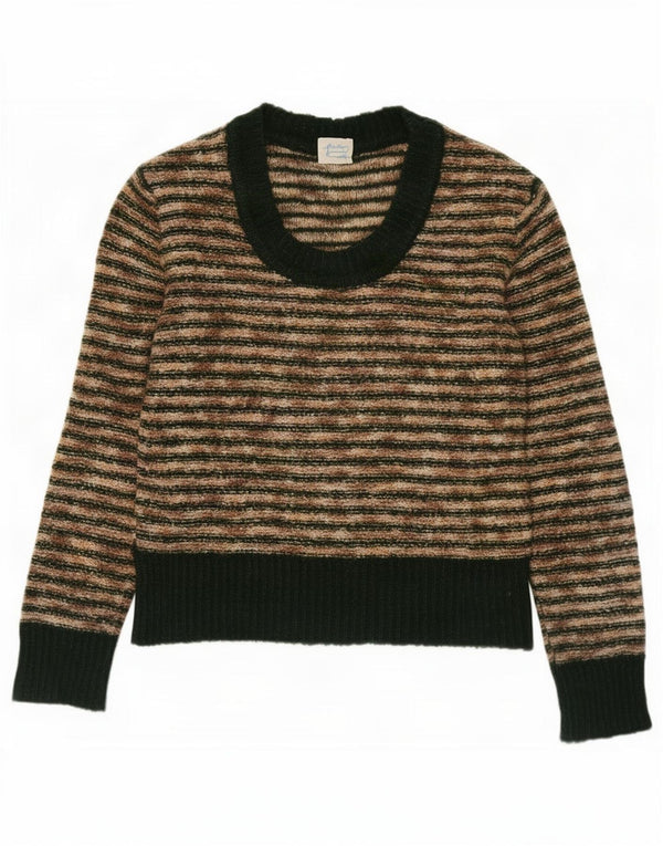 Vintage Womens Boat Neck Jumper Sweater UK 14 Medium Beige Striped