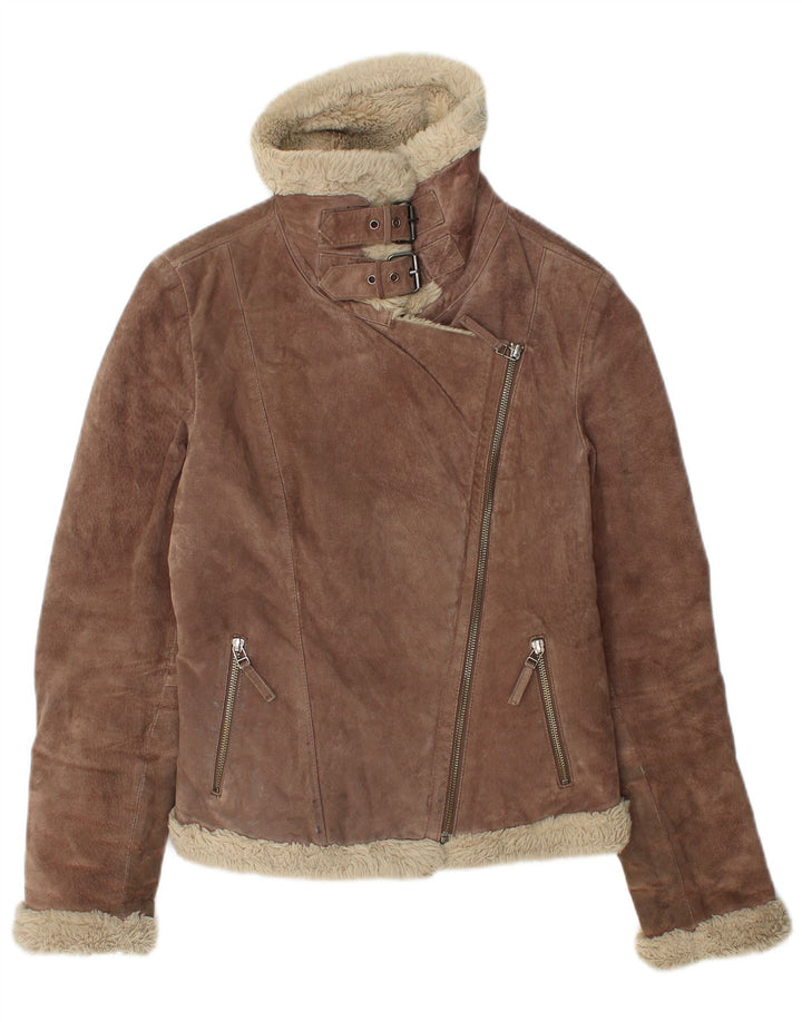 Oakwood Womens Sherpa Suede Jacket UK 12 Medium Brown Leather