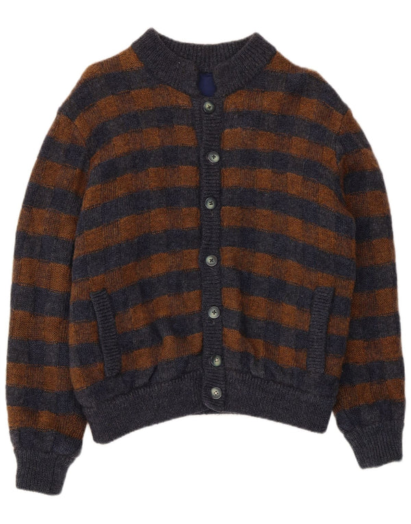 Vintage Womens Cardigan Sweater UK 14 Medium Navy Blue Striped Wool