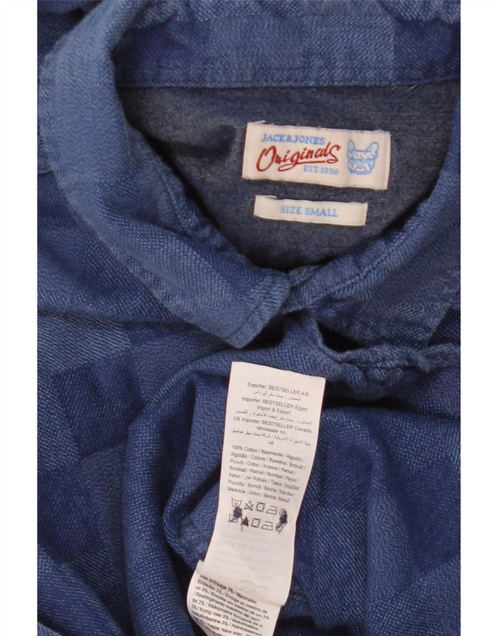 Jack & Jones Mens Shirt Small Blue Gingham Cotton