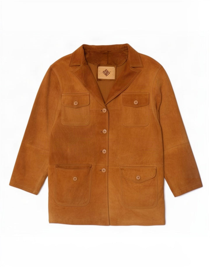Vintage Womens Suede Jacket IT 48 XL Beige Leather