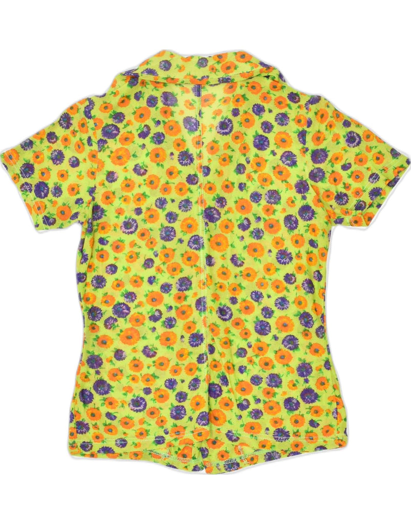 VINTAGE Womens Short Sleeve Shirt UK 10 Small Yellow Floral Polyester | Vintage | Thrift | Second-Hand | Used Clothing | Messina Hembry 