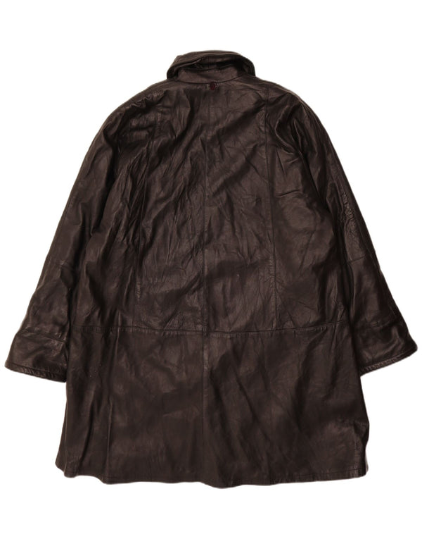 Vintage Womens Loose Fit Leather Coat UK 14 Medium Black Leather