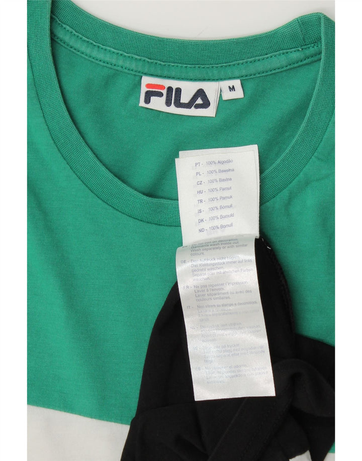 FILA Mens Graphic T-Shirt Top Medium Green Colourblock Cotton Vintage Fila and Second-Hand Fila from Messina Hembry 