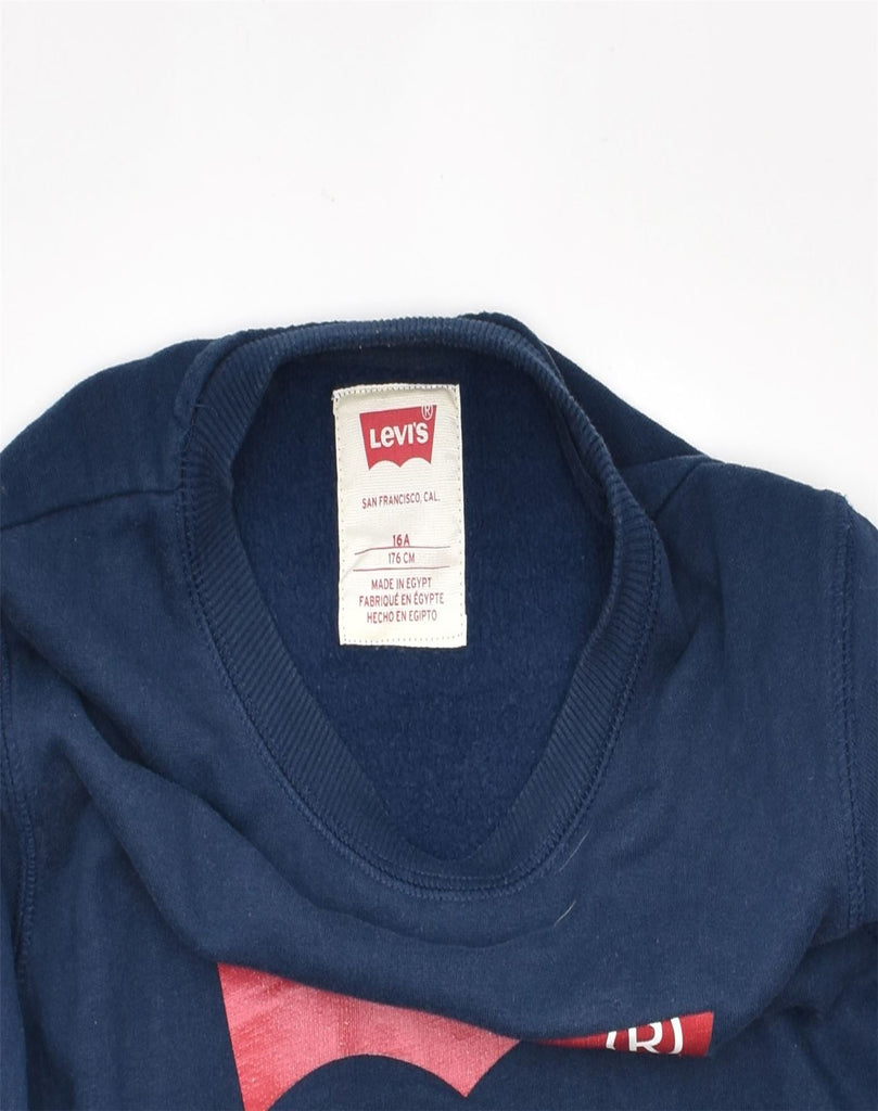 LEVI'S Boys Graphic Sweatshirt Jumper 14-15 Years Navy Blue Cotton | Vintage | Thrift | Second-Hand | Used Clothing | Messina Hembry 