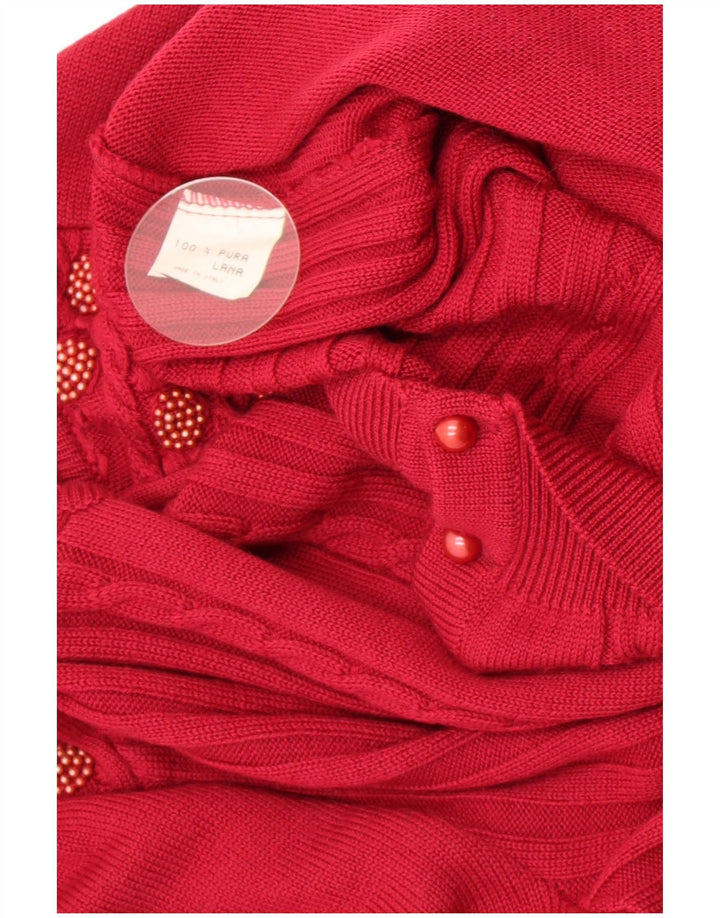 Vintage Womens Cardigan Sweater UK 14 Medium Red Virgin Wool