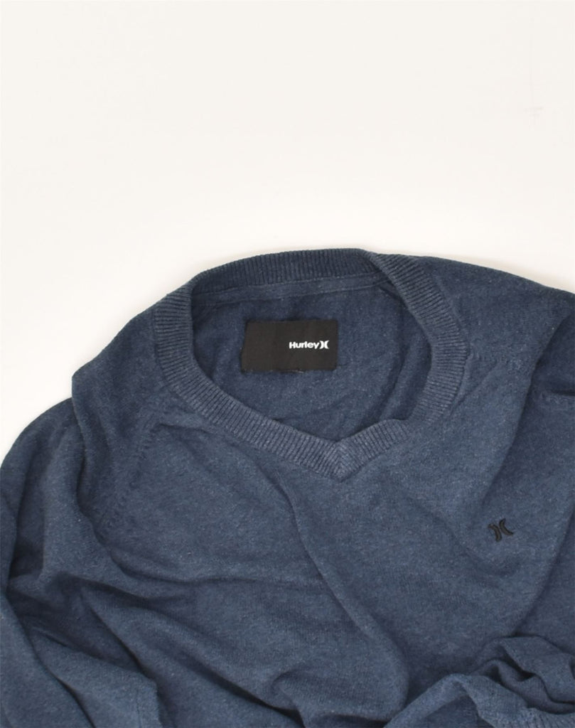 HURLEY Mens V-Neck Jumper Sweater Small Navy Blue Cotton | Vintage Hurley | Thrift | Second-Hand Hurley | Used Clothing | Messina Hembry 