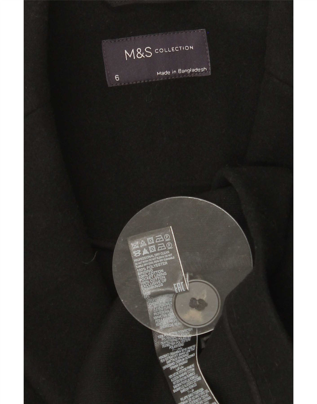 Marks & Spencer Womens Overcoat UK 6 XS Black Polyester