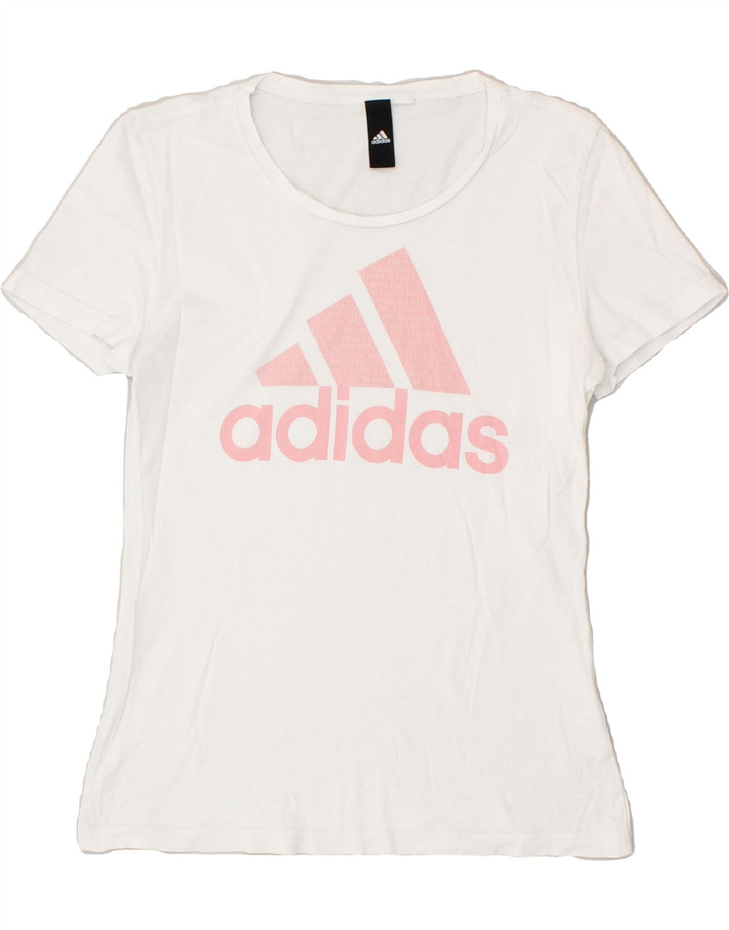 ADIDAS Womens Graphic T-Shirt Top UK 8 Small White | Vintage Adidas | Thrift | Second-Hand Adidas | Used Clothing | Messina Hembry 