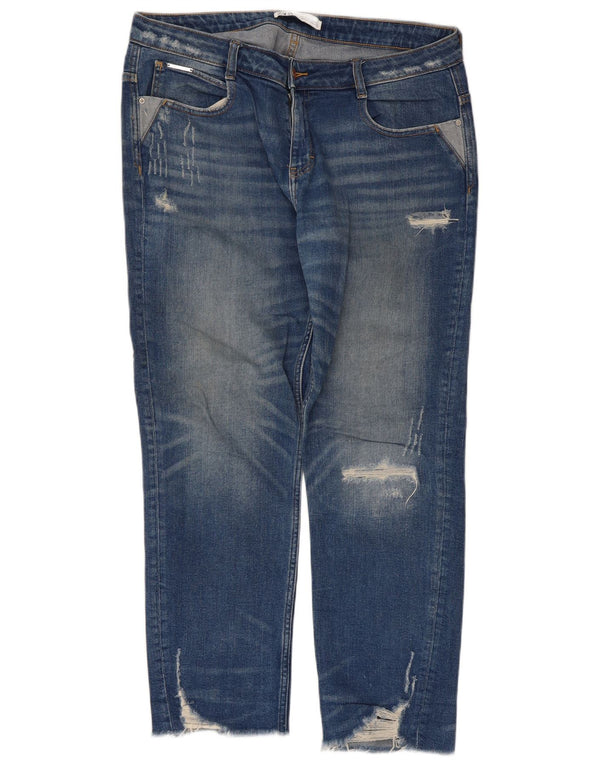 Zara Womens Distressed Straight Jeans EU 42 Large W32 L28 Blue