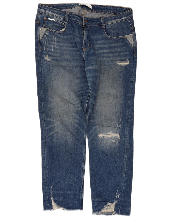Zara Womens Distressed Straight Jeans EU 42 Large W32 L28 Blue