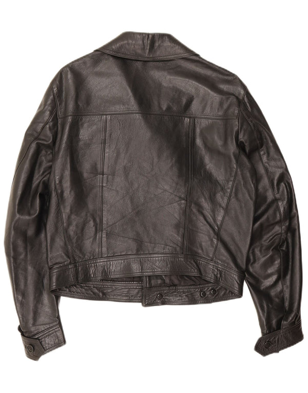 Berrino Mens Crop Leather Biker Jacket IT 48 Medium Black