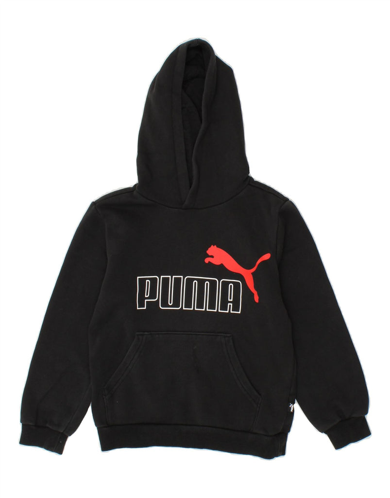 PUMA Boys Graphic Hoodie Jumper 9-10 Years Black Cotton Vintage Puma and Second-Hand Puma from Messina Hembry 