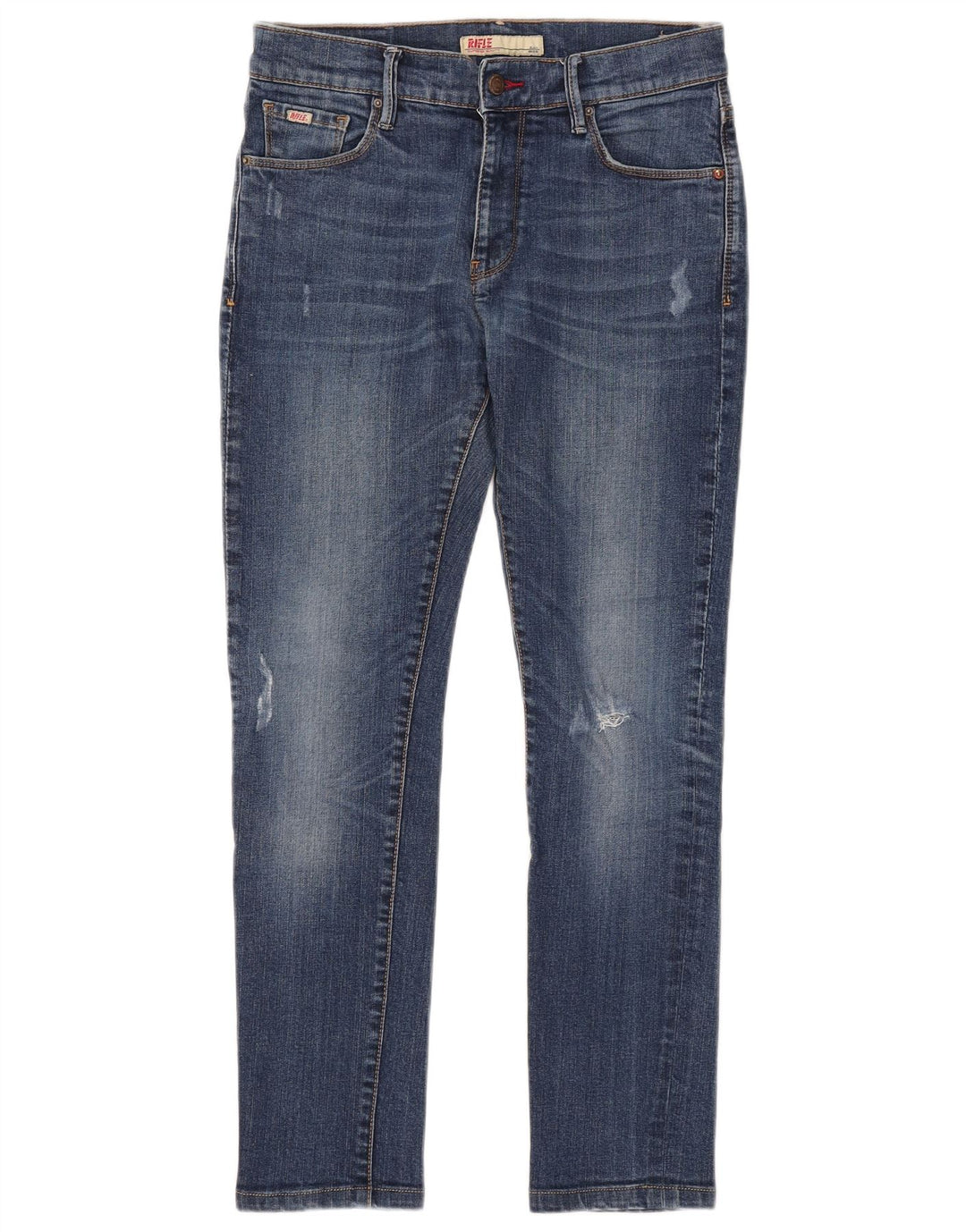 Rifle Womens Distressed Slim Jeans W30 L28 Blue Cotton
