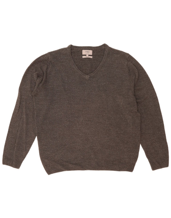 Marks & Spencer Mens V-Neck Jumper Sweater Large Grey Acrylic