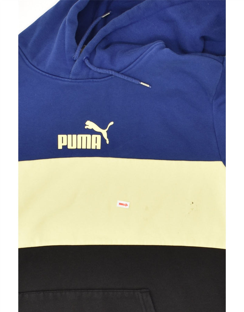 PUMA Womens Hoodie Jumper UK 16 Large Blue Colourblock | Vintage Puma | Thrift | Second-Hand Puma | Used Clothing | Messina Hembry 