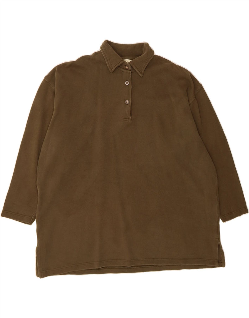 EDDIE BAUER Womens Oversized Long Sleeve Polo Shirt UK 10 Small Brown Vintage Eddie Bauer and Second-Hand Eddie Bauer from Messina Hembry 