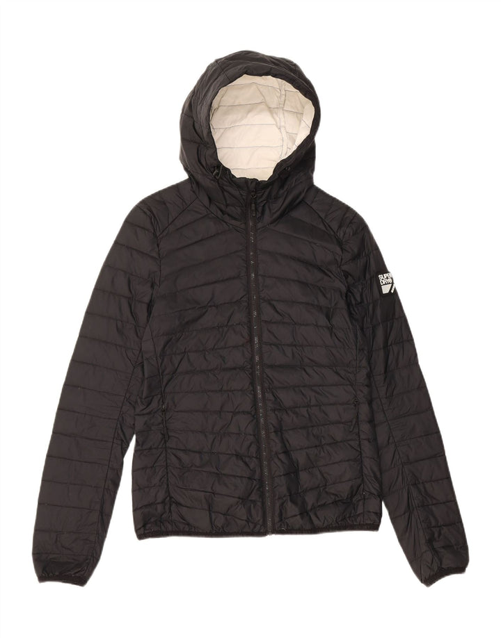 Superdry Womens Hooded Padded Jacket UK 6 XS Black Nylon