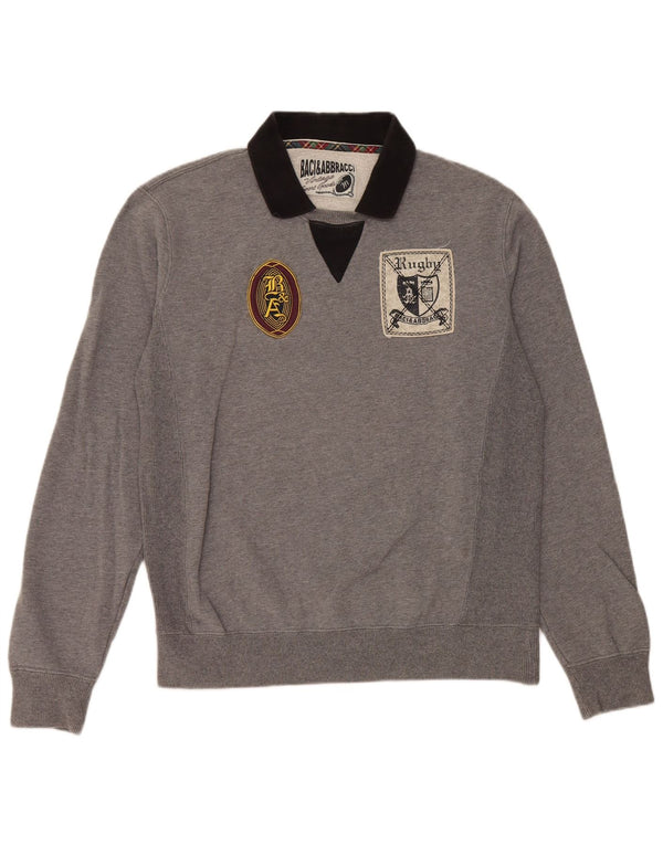 BACI & ABBRACCI Mens Graphic Sweatshirt Jumper Medium Grey Colourblock