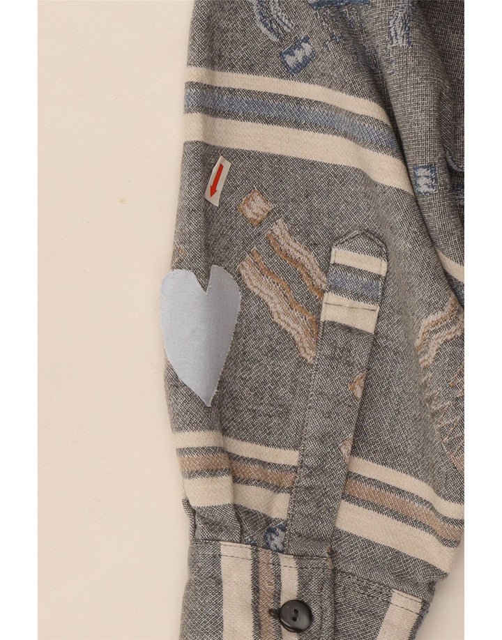 Vintage Mens Flannel Shirt Large Grey Striped