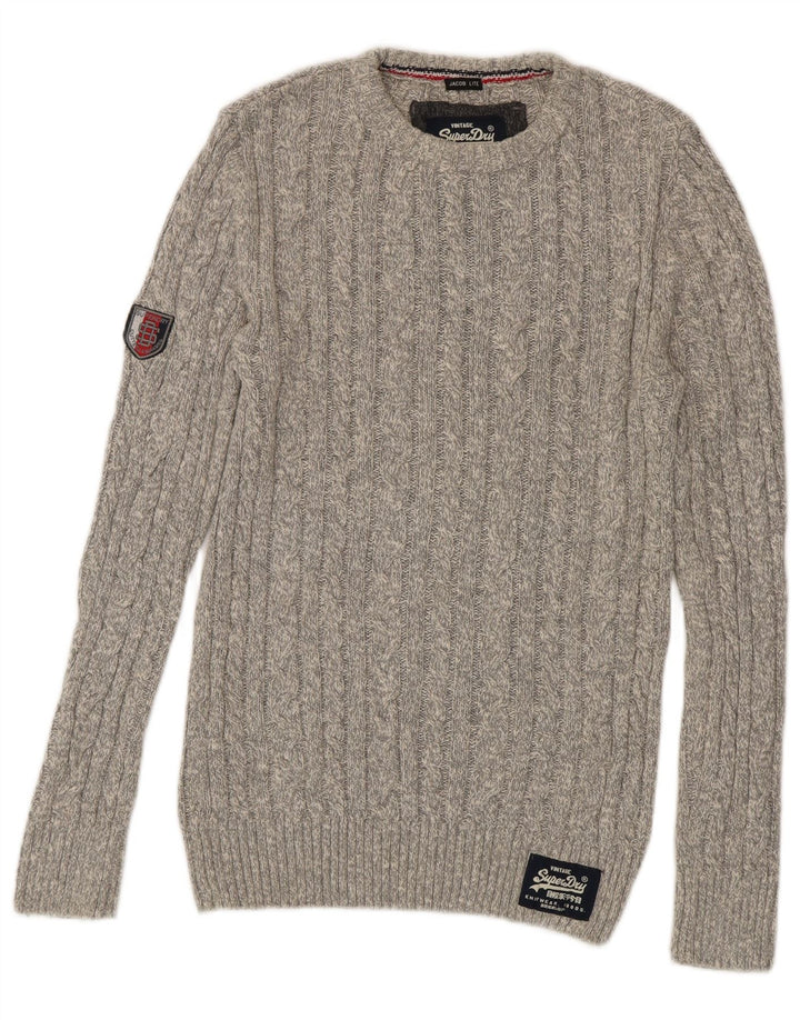 Superdry Mens Crew Neck Jumper Sweater Small Grey Flecked Cotton