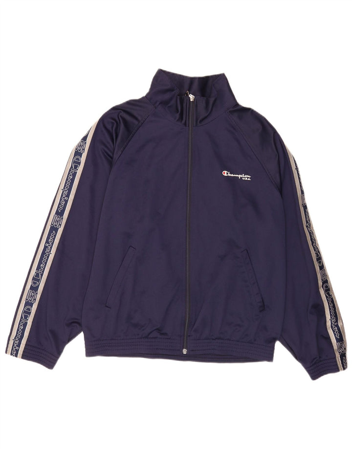 Champion Mens Graphic Tracksuit Top Jacket Small Navy Blue Polyester