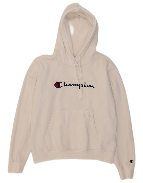 Champion Womens Graphic Hoodie Jumper UK 14 Medium White Cotton