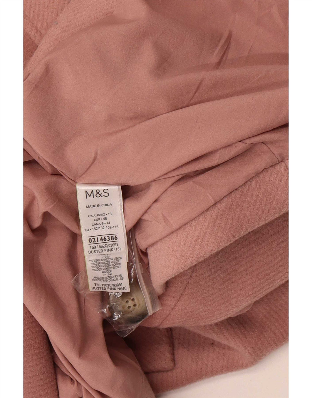 Marks & Spencer Womens Double Breasted Coat UK 18 XL Pink Polyester