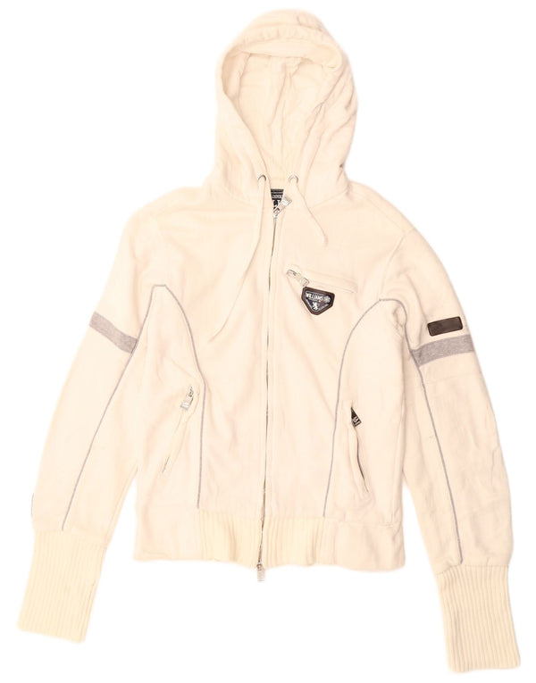 Williams Wilson Womens Zip Hoodie Sweater UK 12 Medium White Colourblock