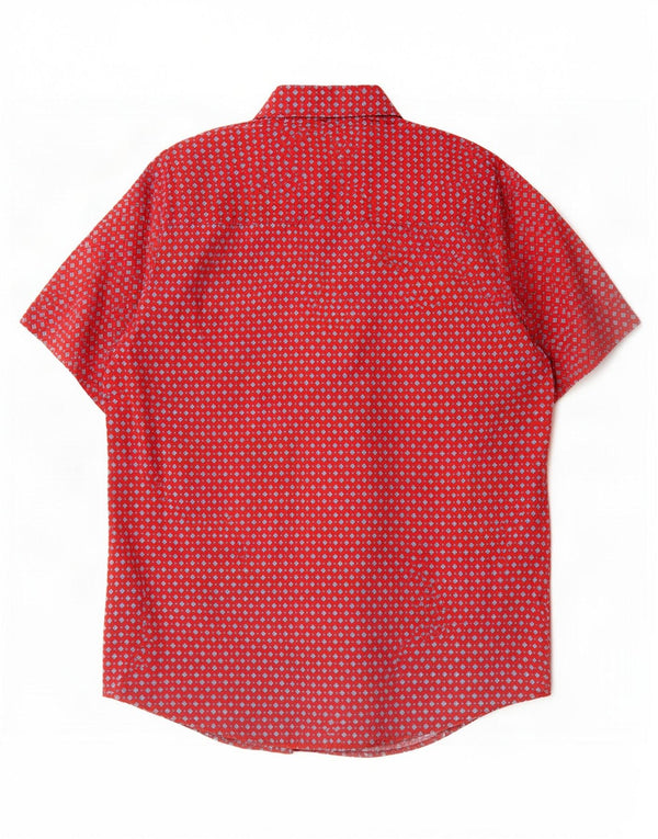 Wrangler Mens Short Sleeve Shirt Large Red Geometric Cotton