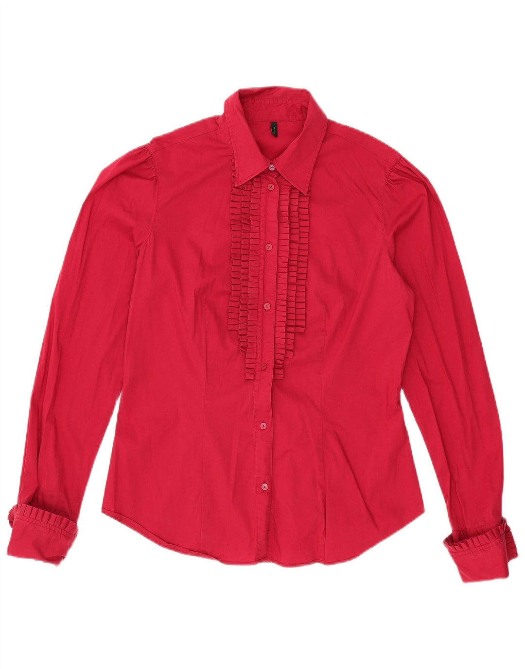 BENETTON Womens Shirt Blouse UK 16 Large Red Cotton