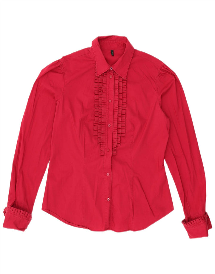 BENETTON Womens Shirt Blouse UK 16 Large Red Cotton