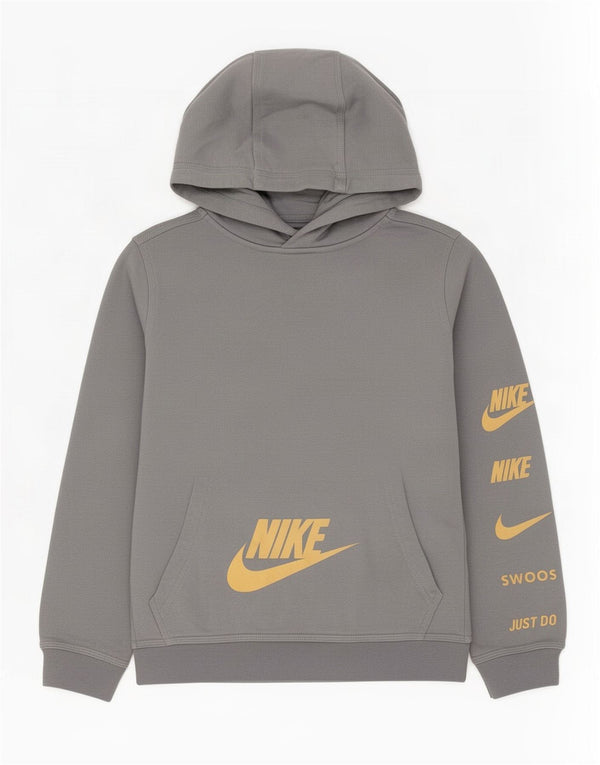 Nike Boys Graphic Hoodie Jumper 11-12 Years Large Grey Cotton