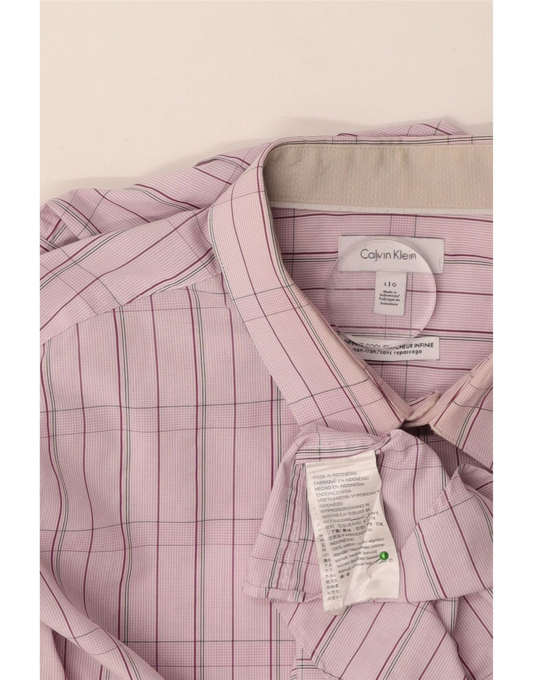 CALVIN KLEIN Mens Shirt Large Pink Check Cotton